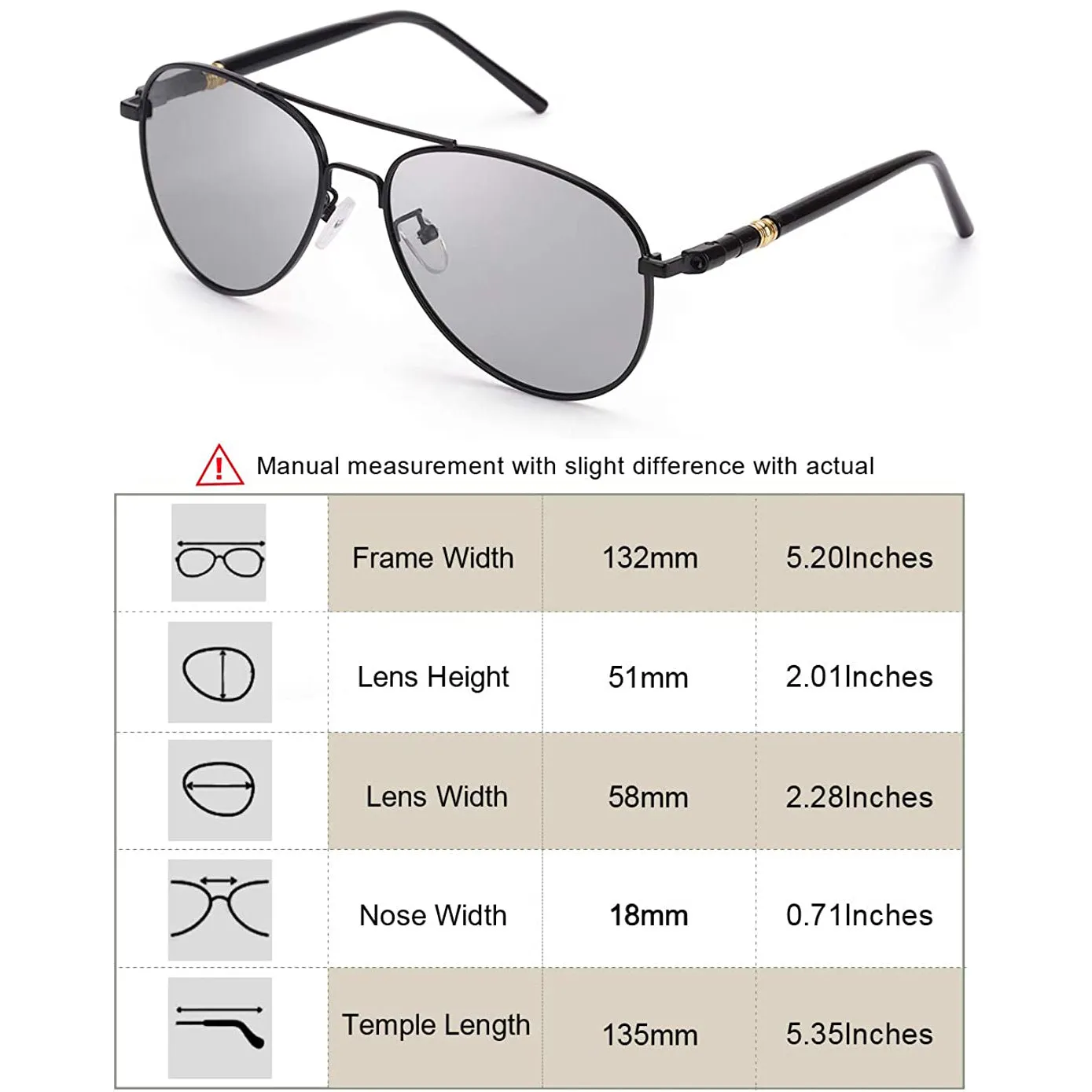 OOLVS Aviator Polarized Sunglasses Photochromic Lens Metal Frame UV Protection Night Vision Driving Sunglasses MS149-2N/3N