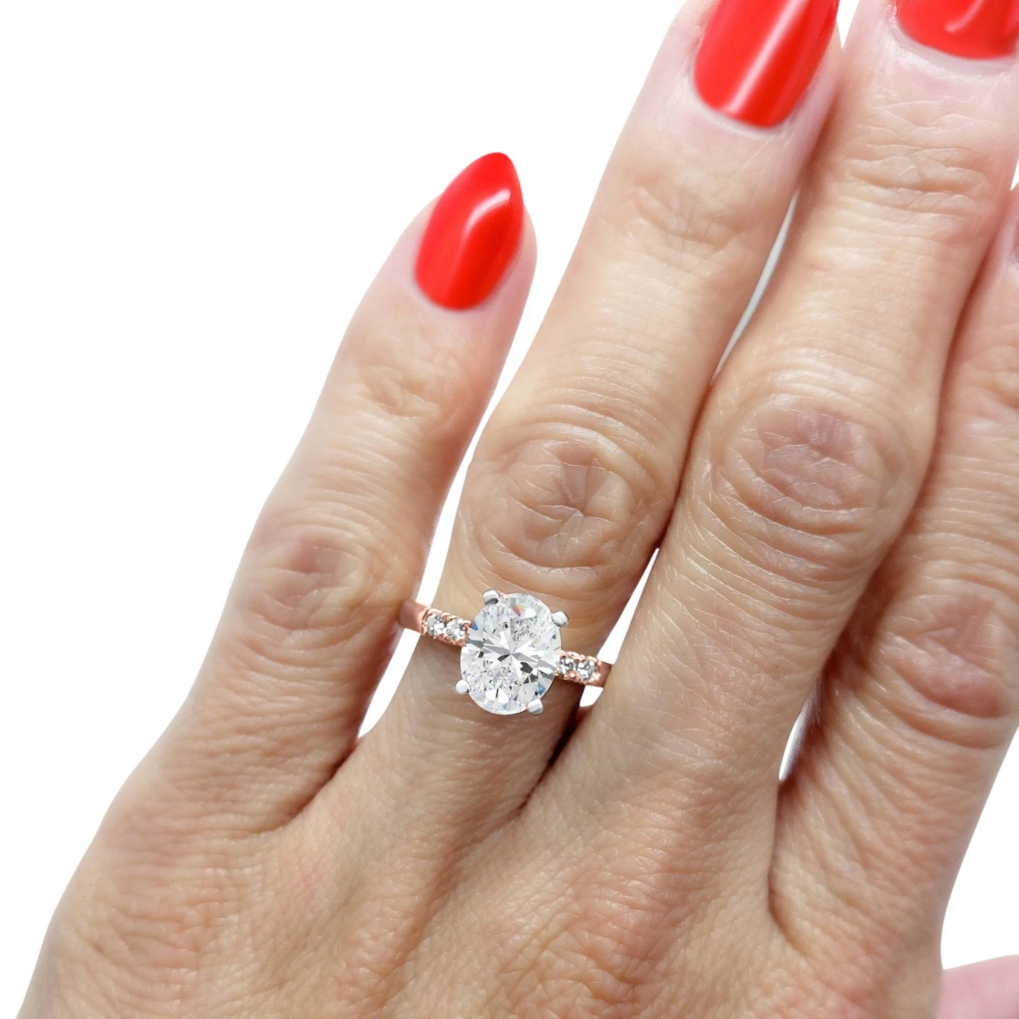 Oval Diamond Engagement Ring 2 Carat | Solitaire with Accents | 14k Yellow Gold | IGI Certified