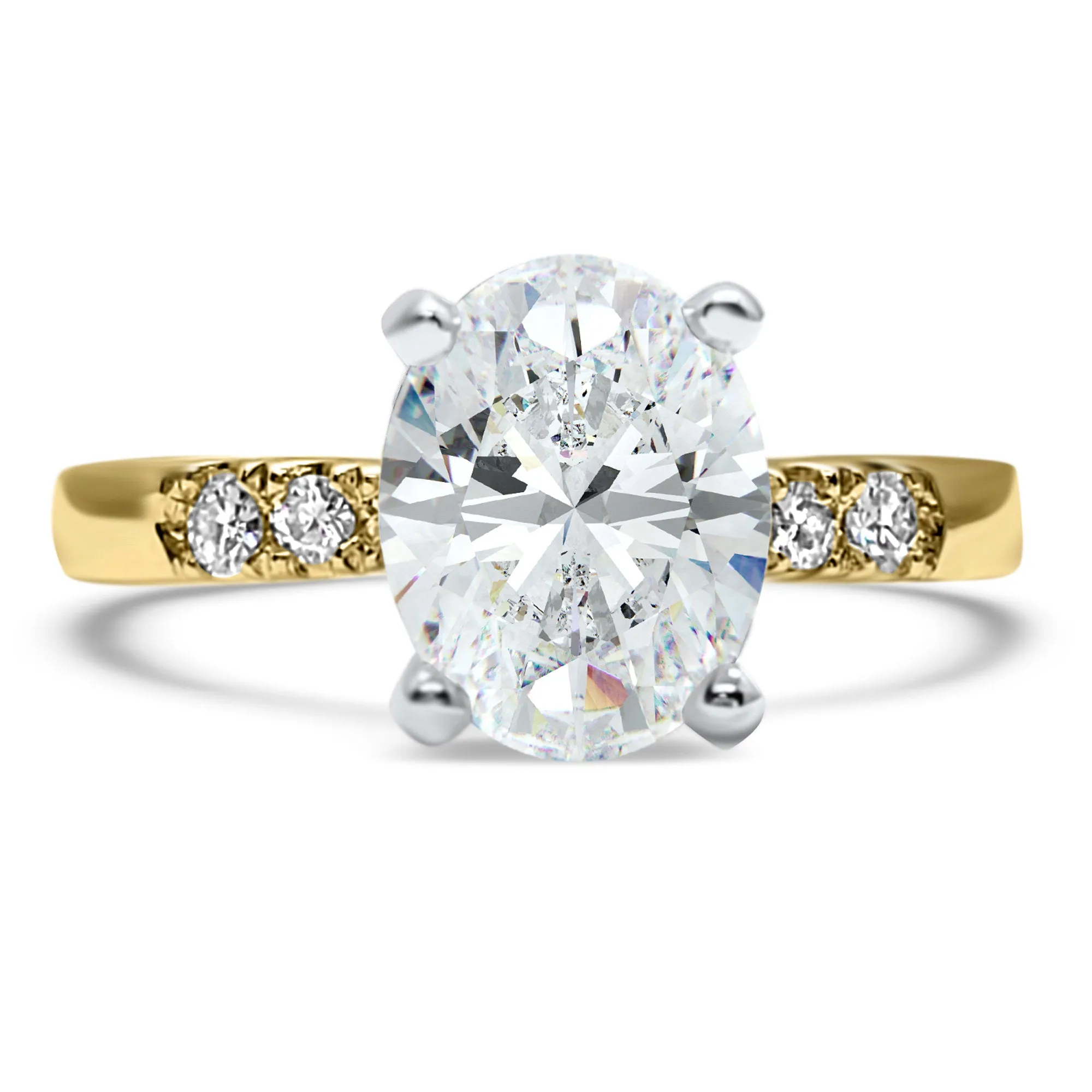 Oval Diamond Engagement Ring 2 Carat | Solitaire with Accents | 14k Yellow Gold | IGI Certified