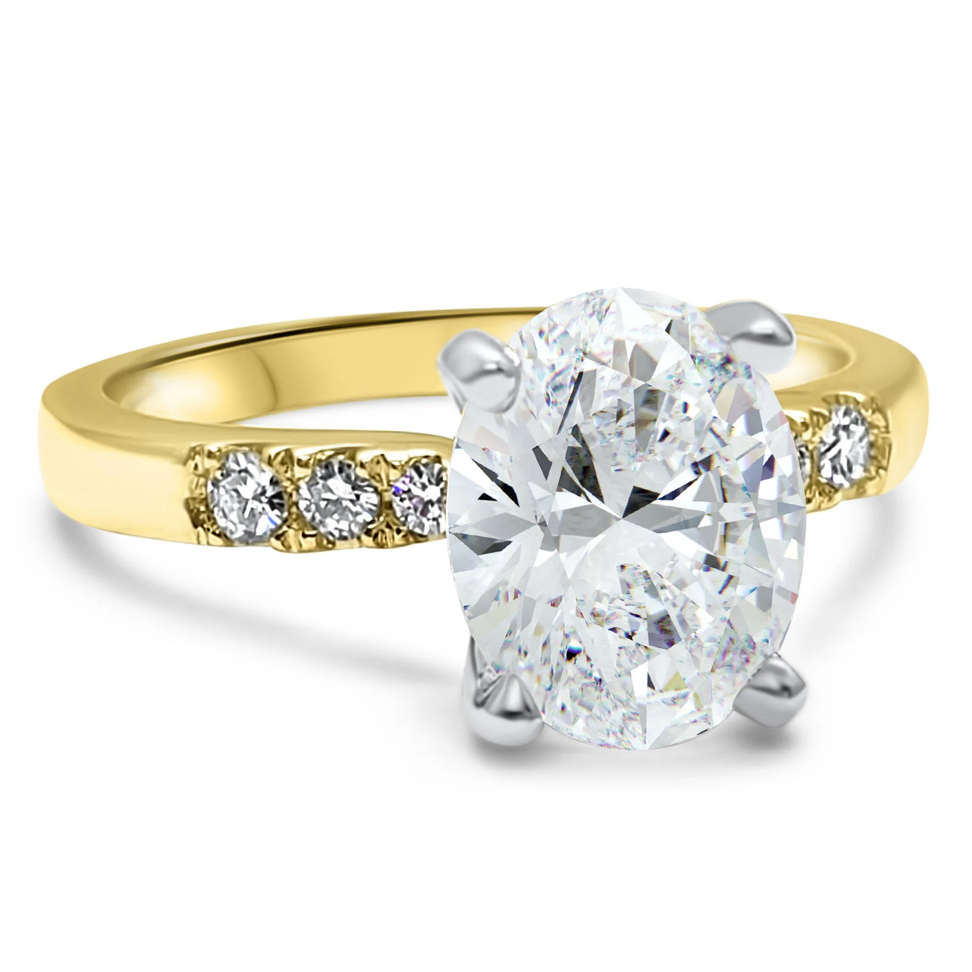 Oval Diamond Engagement Ring 2 Carat | Solitaire with Accents | 14k Yellow Gold | IGI Certified