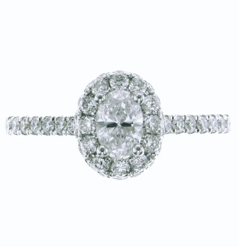 Oval Shape Diamond Halo White Gold Engagement Ring