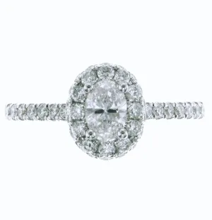 Oval Shape Diamond Halo White Gold Engagement Ring