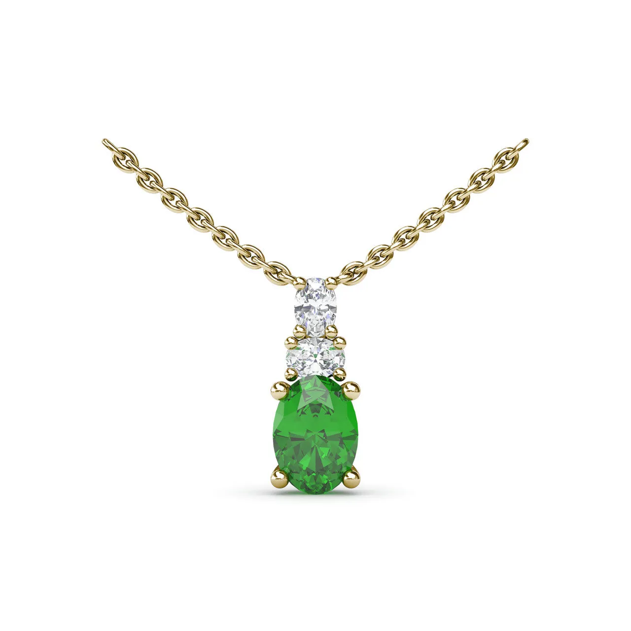 Oval Solitaire Emerald and Diamond Necklace