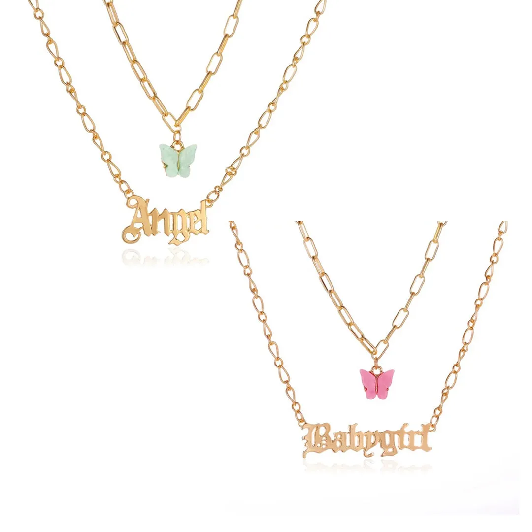 Pack of 2 Babygirl Butterfly Blue Butterfly Angel Necklace