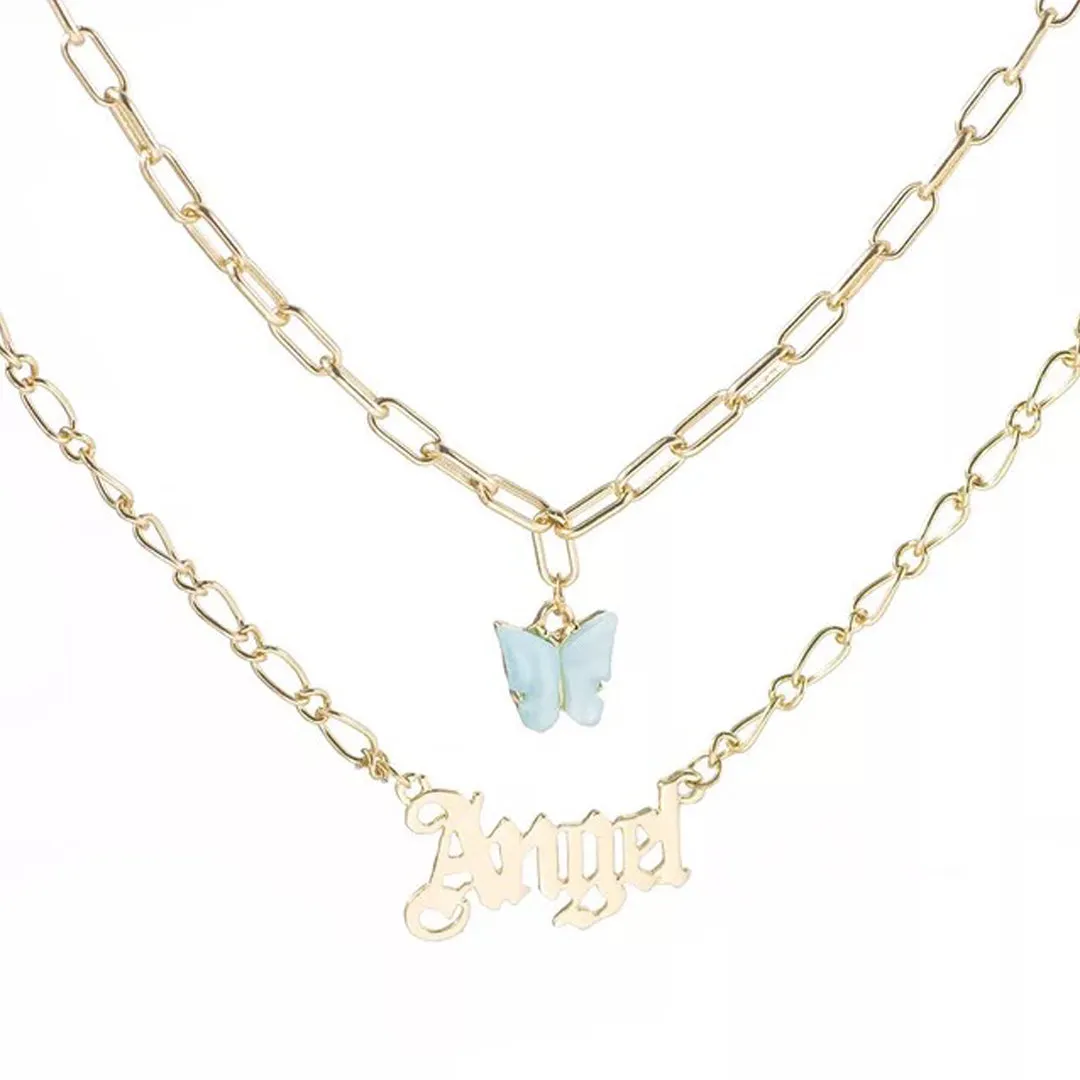 Pack of 2 Babygirl Butterfly Blue Butterfly Angel Necklace
