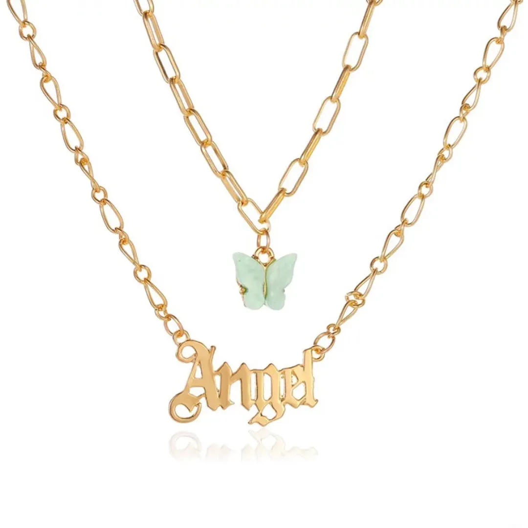 Pack of 2 Babygirl Butterfly Blue Butterfly Angel Necklace
