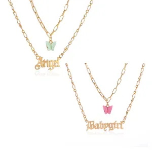Pack of 2 Babygirl Butterfly Blue Butterfly Angel Necklace
