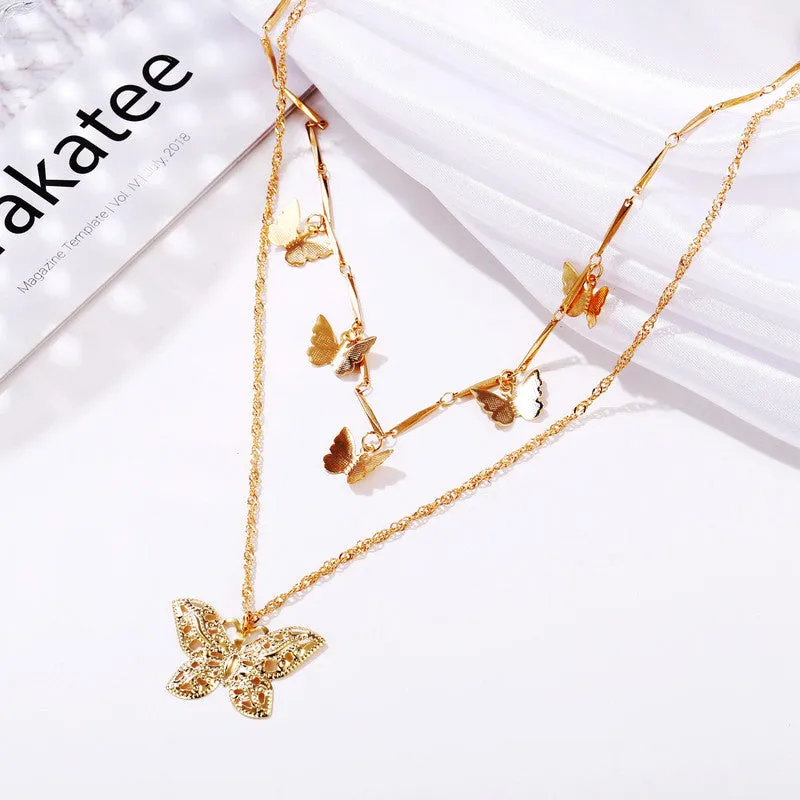 Pack of 2 Layered Heart Lock & Butterfly Pendant