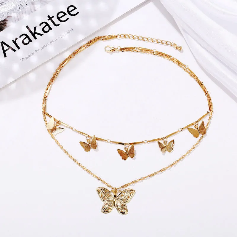 Pack of 2 Layered Heart Lock & Butterfly Pendant