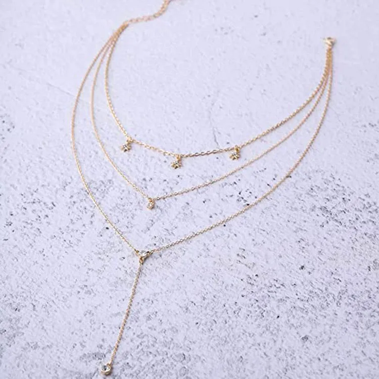 Pack Of 2 Layered Star Drop Studded Earth Pendant