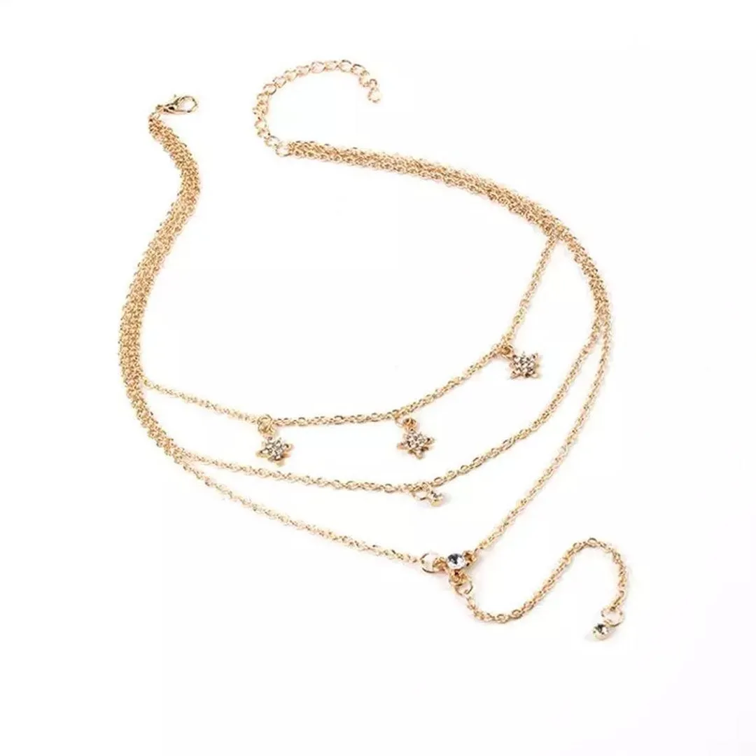Pack Of 2 Layered Star Drop Studded Earth Pendant