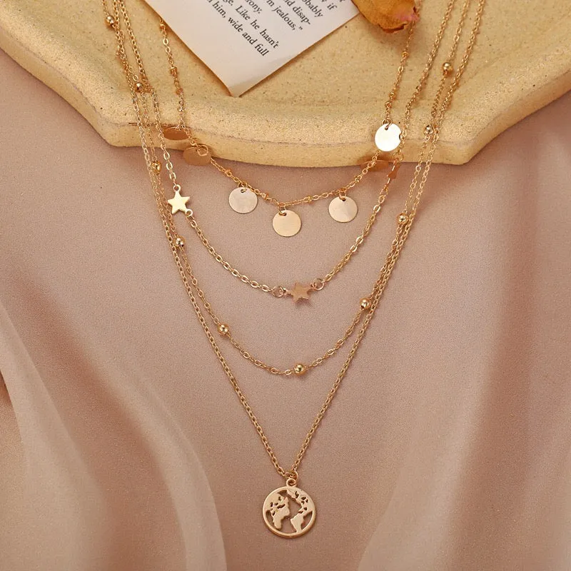 Pack Of 2 Layered Star Drop Studded Earth Pendant