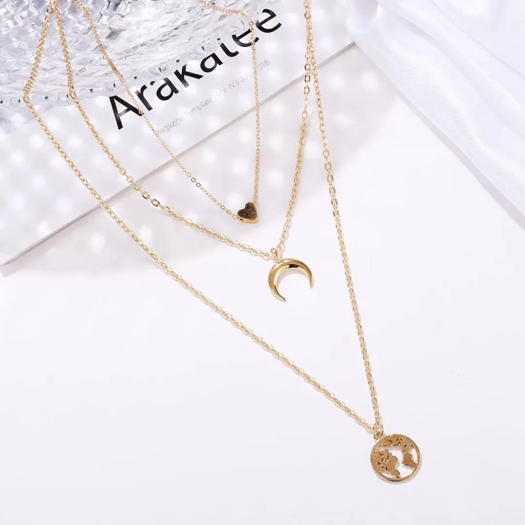 Pack Of 2 Layered Stars Moon Earth and Butterfly Pendant