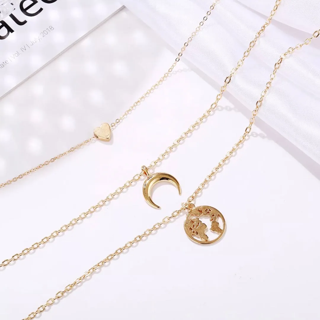 Pack Of 2 Layered Stars Moon Earth and Butterfly Pendant
