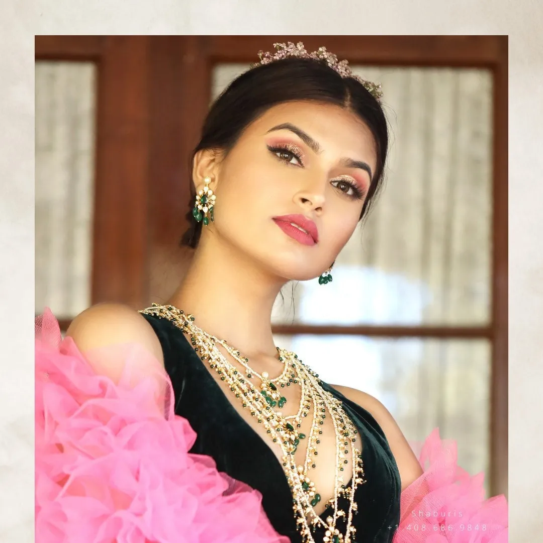 Panch lada pearl haram jades gem jewelry south indian hyderabadi jewelry pure silver sabyasachi jewelry inspired -SHABURIS