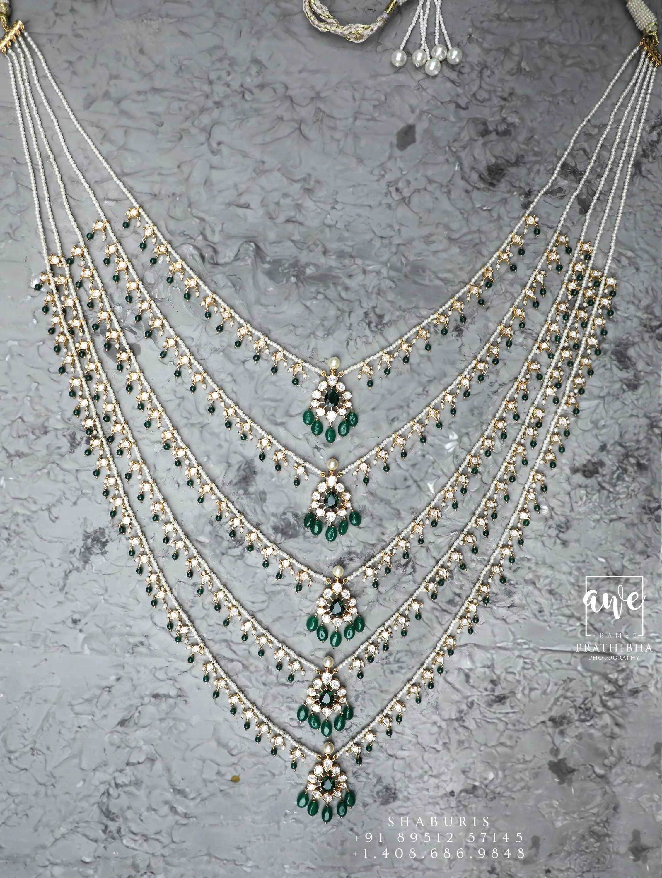 Panch lada pearl haram jades gem jewelry south indian hyderabadi jewelry pure silver sabyasachi jewelry inspired -SHABURIS
