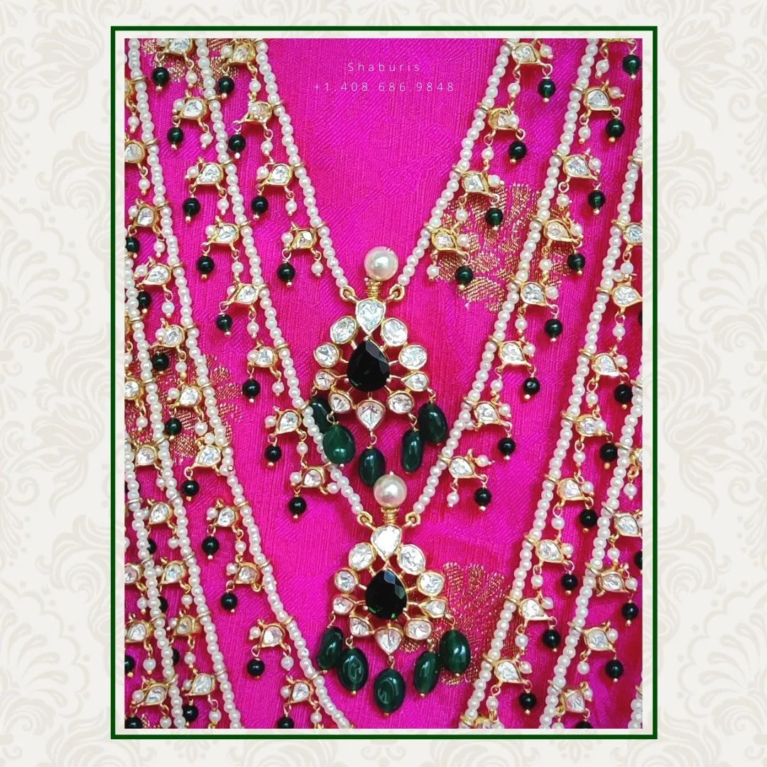 Panch lada pearl haram jades gem jewelry south indian hyderabadi jewelry pure silver sabyasachi jewelry inspired -SHABURIS