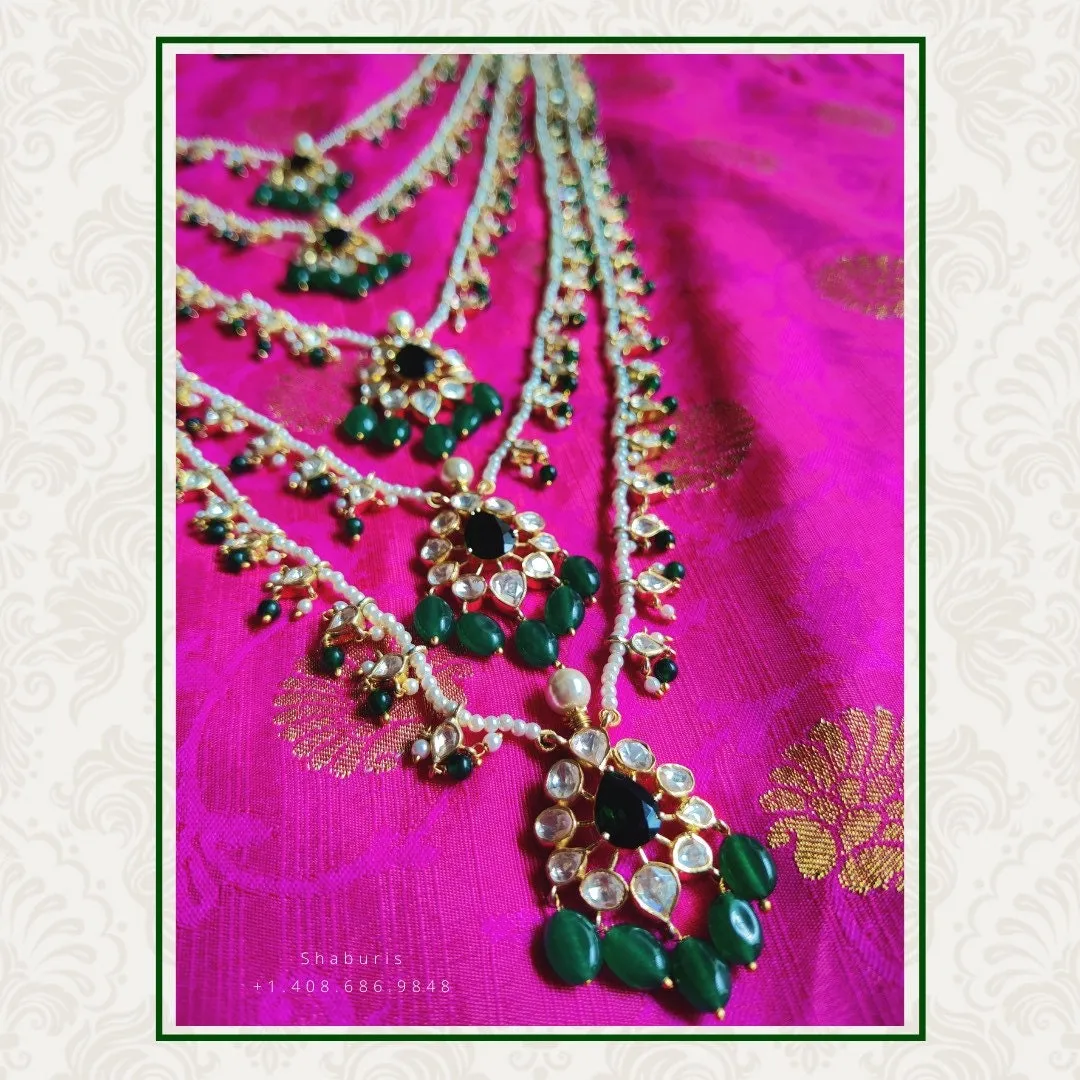 Panch lada pearl haram jades gem jewelry south indian hyderabadi jewelry pure silver sabyasachi jewelry inspired -SHABURIS