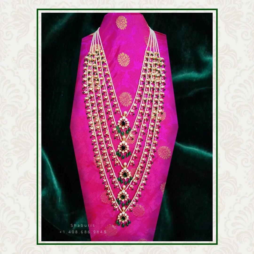 Panch lada pearl haram jades gem jewelry south indian hyderabadi jewelry pure silver sabyasachi jewelry inspired -SHABURIS