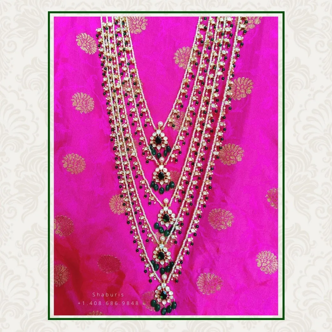 Panch lada pearl haram jades gem jewelry south indian hyderabadi jewelry pure silver sabyasachi jewelry inspired -SHABURIS