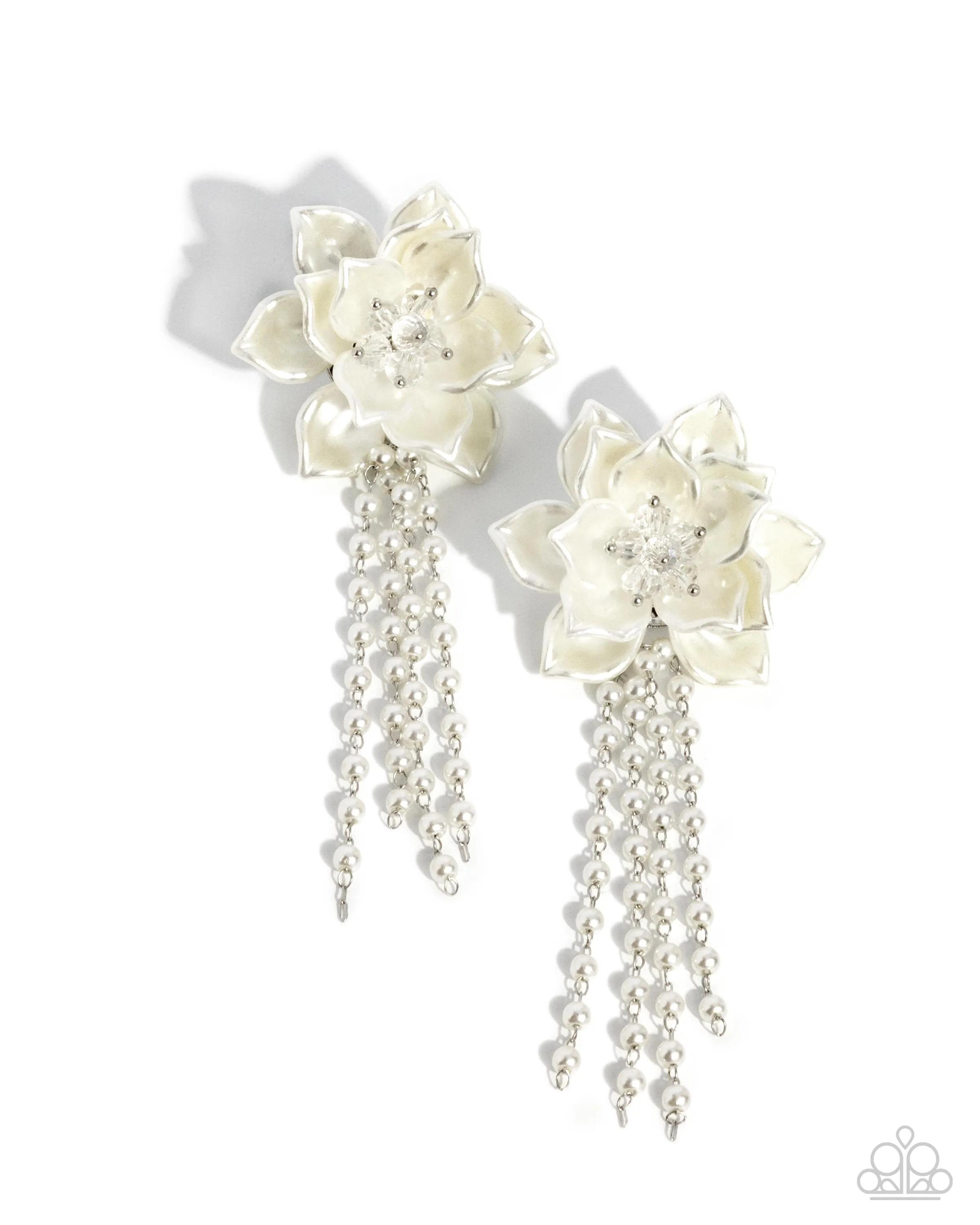 Paparazzi Lotus Length - White Earrings