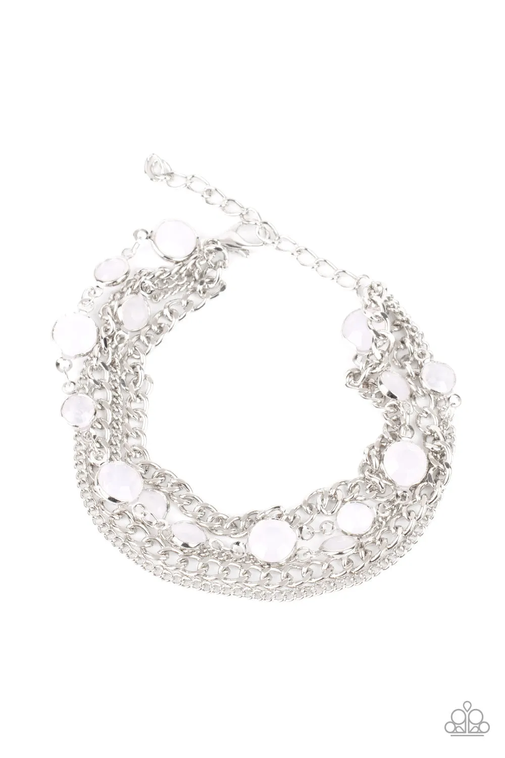 Paparazzi " Glossy Goddess " Silver Chain & Cloudy White Bead Multi Chain Clasp Bracelet