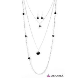 Paparazzi Runway Shine Black Beaded Silver Necklace & Earring Set