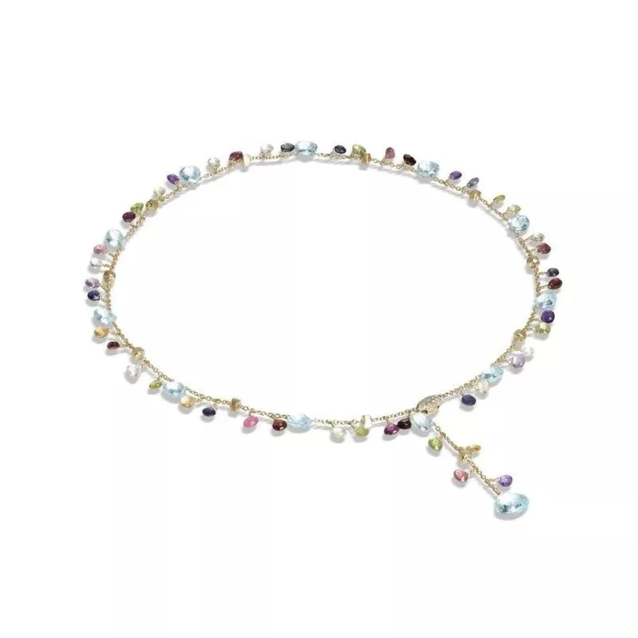 Paradise Collection 18k Yellow Gold Blue Topaz and Mixed Gemstone Lariat Necklace