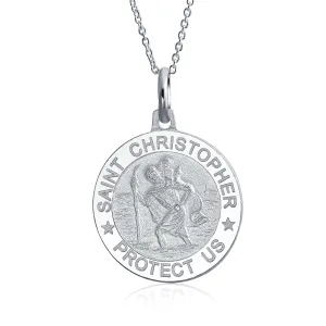 Patron of Safe Travel Saint Christopher  Medal Pendant Necklace Sterling Silver