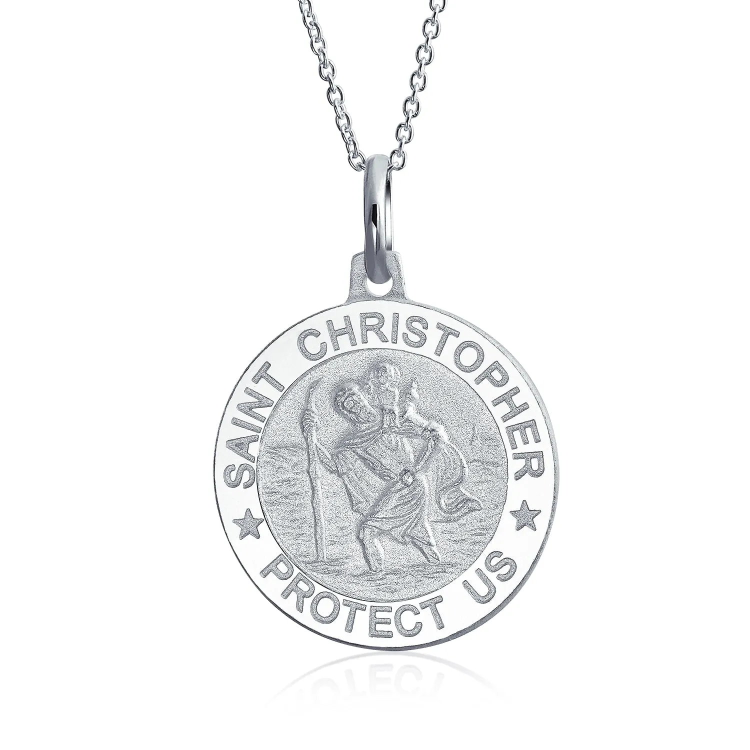 Patron of Safe Travel Saint Christopher  Medal Pendant Necklace Sterling Silver