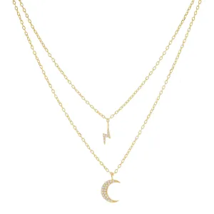 Pavé Crescent X Bolt Necklace Combo Set