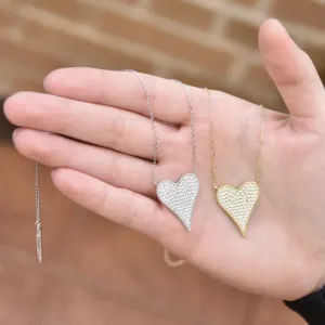 Pave Elongated Heart Necklace Silver