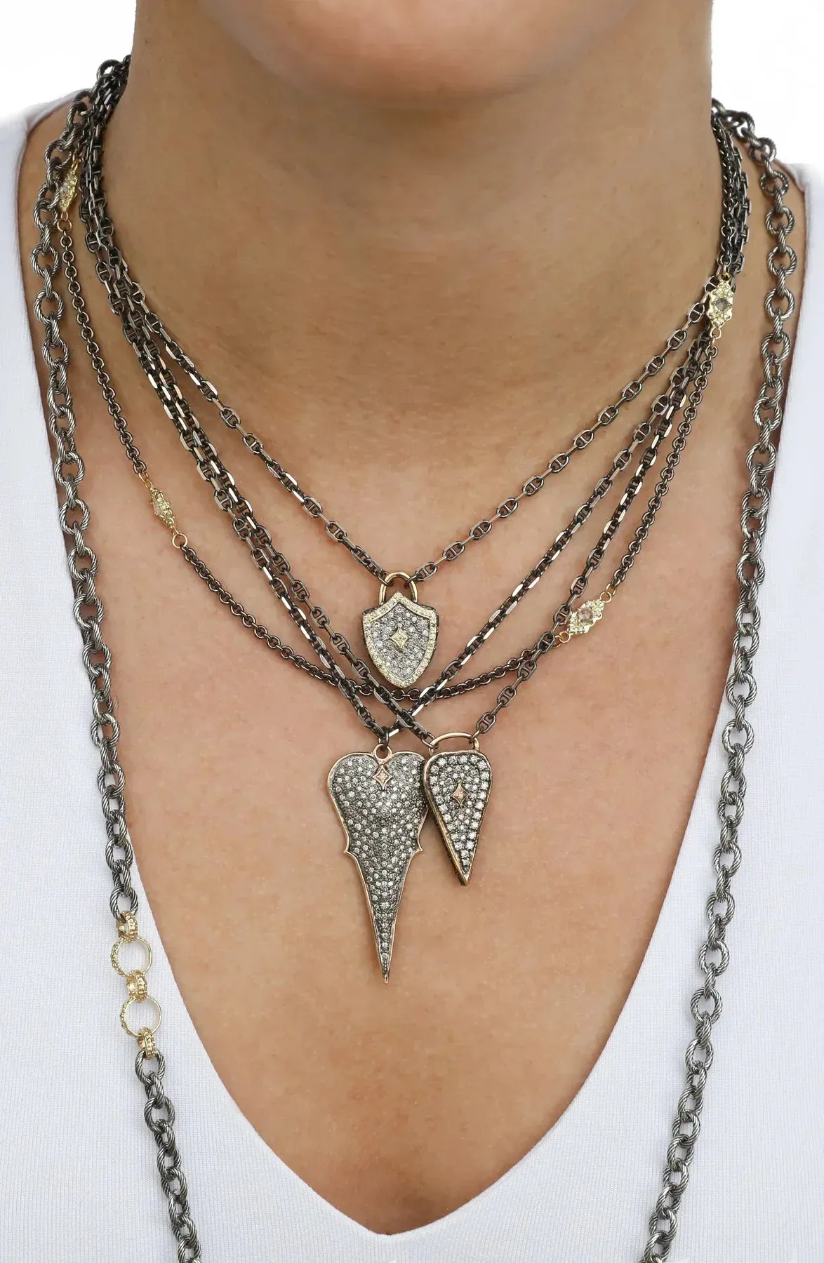 Pave Heart Shield Necklace