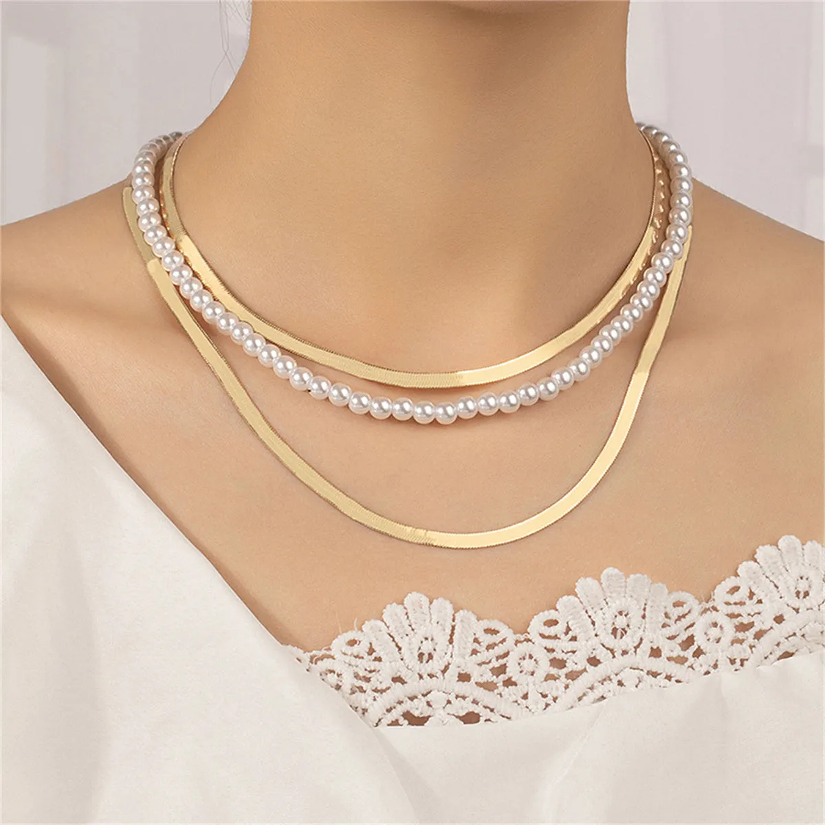 Pearl & 18K Gold-Plated Snake Chain Layered Necklace