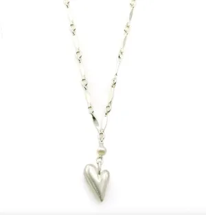 Pearl and Heart Silver Necklace