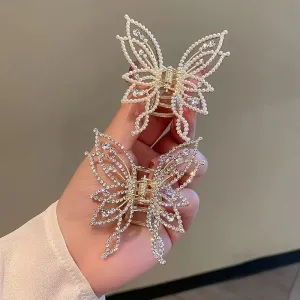 Pearl and Rhinestone butterfly hair clips