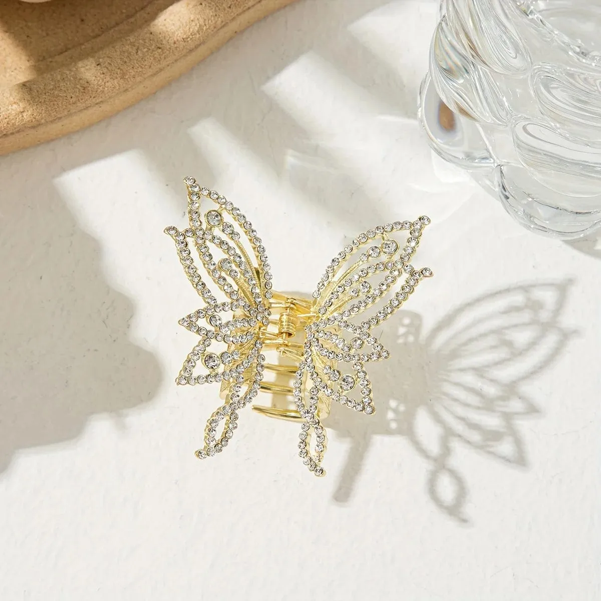 Pearl and Rhinestone butterfly hair clips