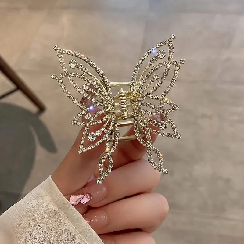 Pearl and Rhinestone butterfly hair clips
