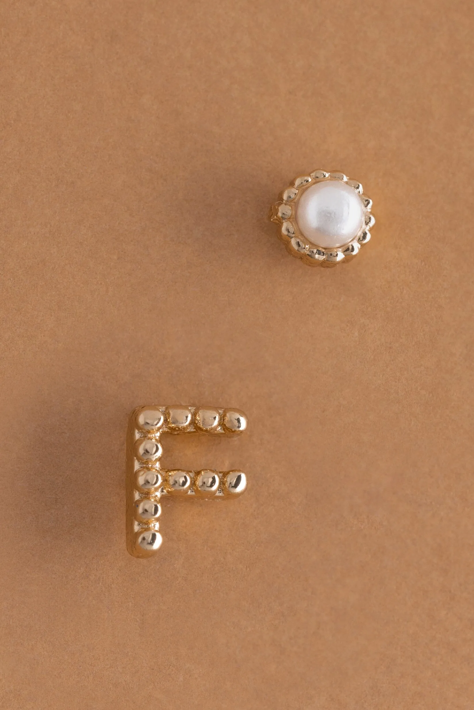 Pearl F Ball Stud Earrings