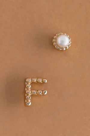 Pearl F Ball Stud Earrings