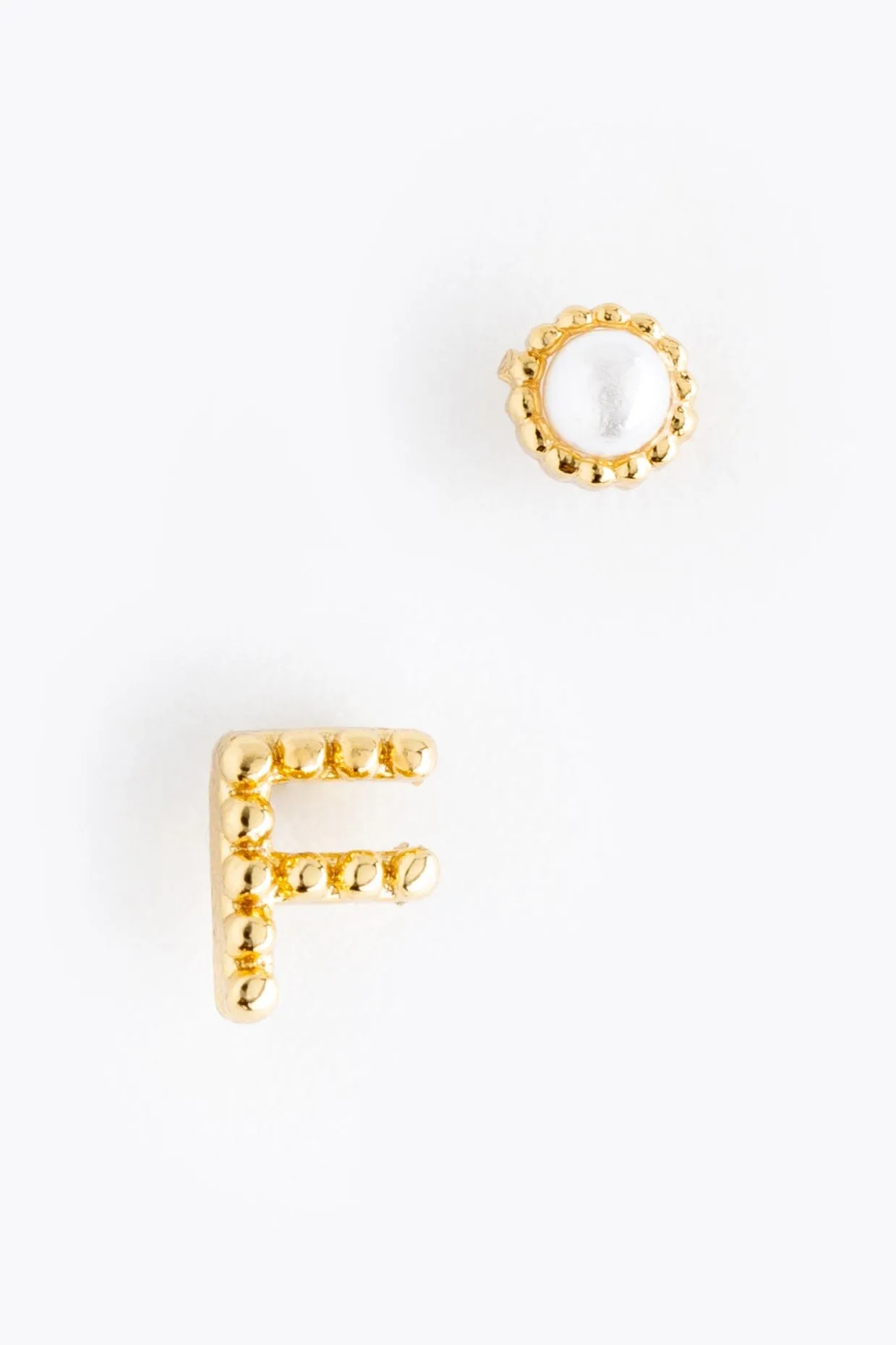 Pearl F Ball Stud Earrings