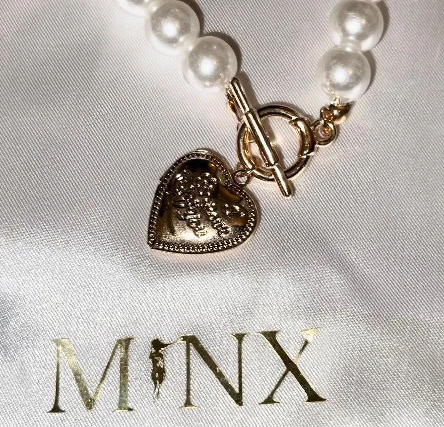 Pearl Necklace | Womens Pearl Necklace | Heart Pendant | Heart Necklace | I Love You Engraved Necklace | Gold Pearl Necklace | Heart Pendant