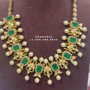 Pearl polki choker,Pure Silver jewelry Indian, diamond choker set,Sabyasachi jewelry inspired,Indian Bridal,Indian Jewelry - SHABURIS