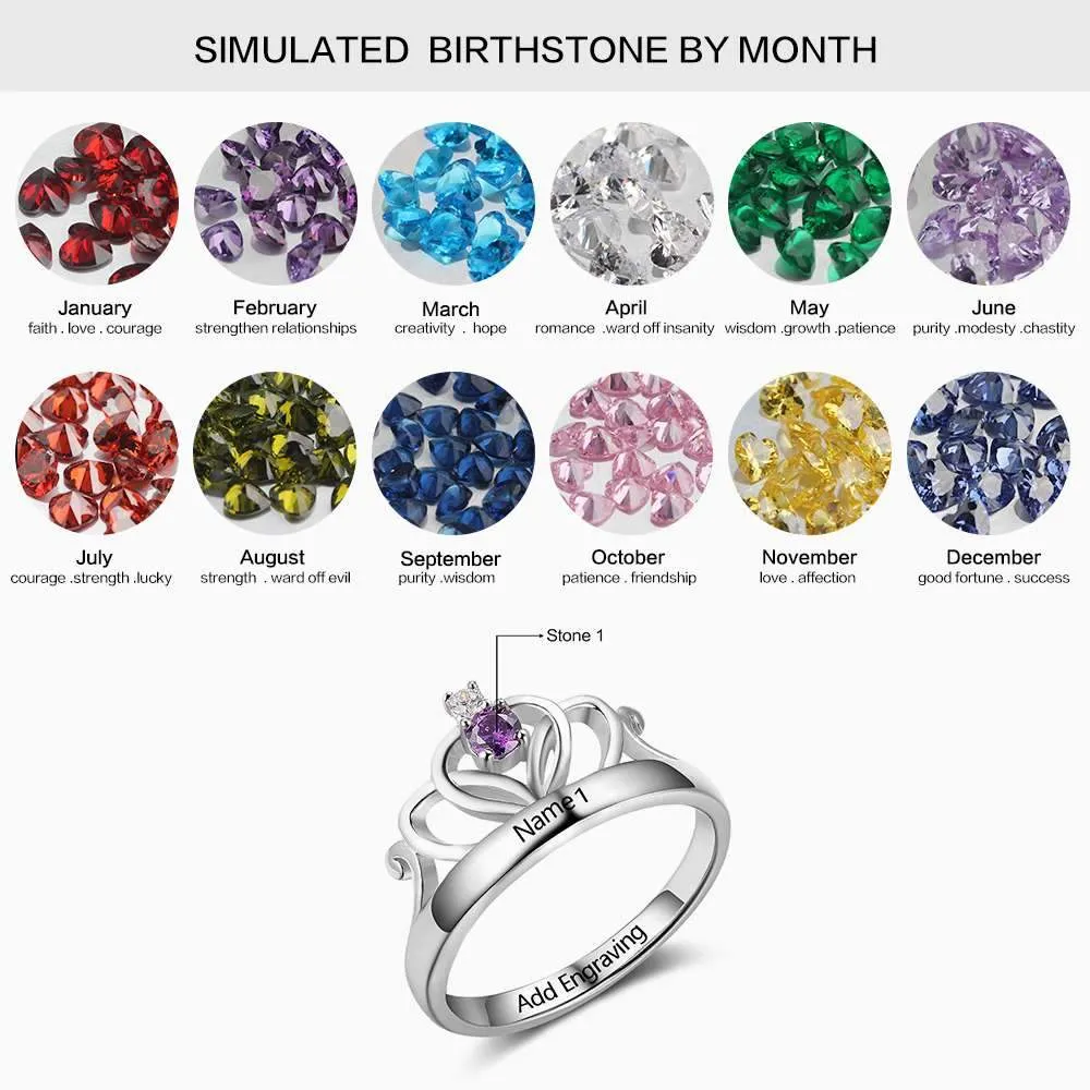 Personalized 925 Sterling Silver Classic Crown Rings for Women – Yolanda Anniversary Jewelry Gifts – Engraved Name Party Rings – Custom Birthstone