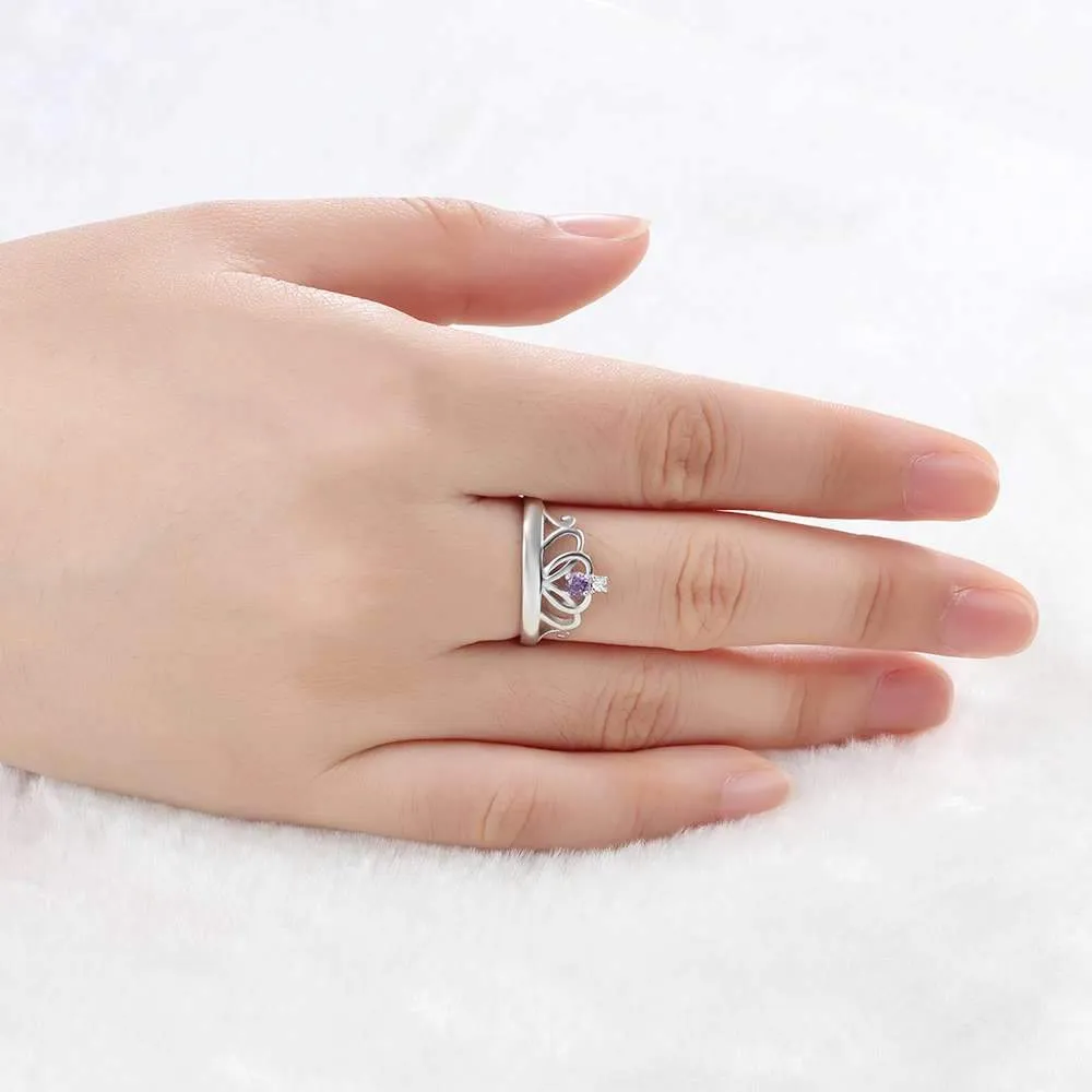 Personalized 925 Sterling Silver Classic Crown Rings for Women – Yolanda Anniversary Jewelry Gifts – Engraved Name Party Rings – Custom Birthstone