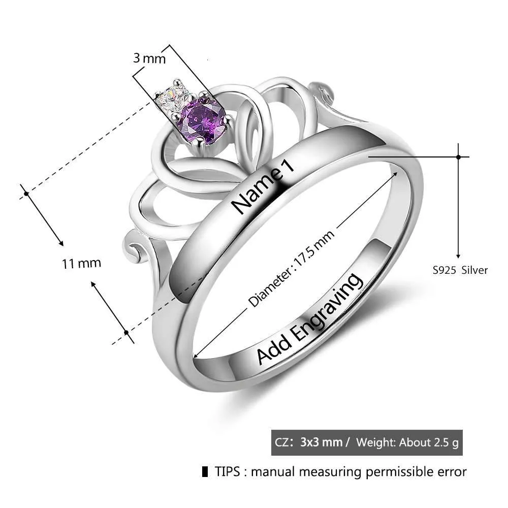 Personalized 925 Sterling Silver Classic Crown Rings for Women – Yolanda Anniversary Jewelry Gifts – Engraved Name Party Rings – Custom Birthstone