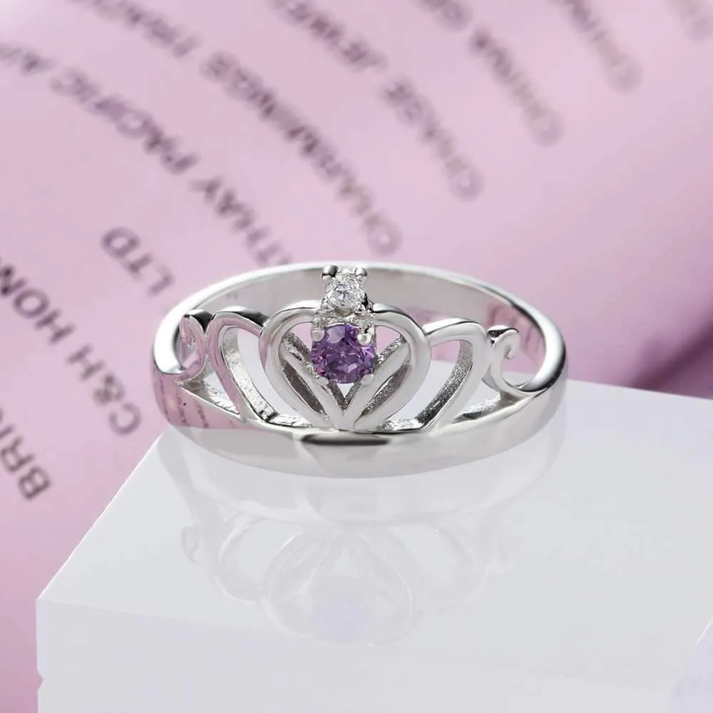 Personalized 925 Sterling Silver Classic Crown Rings for Women – Yolanda Anniversary Jewelry Gifts – Engraved Name Party Rings – Custom Birthstone