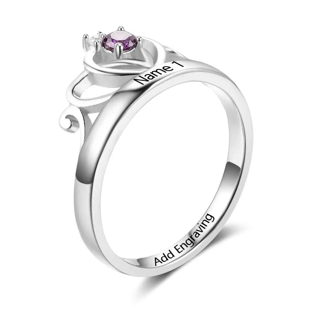 Personalized 925 Sterling Silver Classic Crown Rings for Women – Yolanda Anniversary Jewelry Gifts – Engraved Name Party Rings – Custom Birthstone