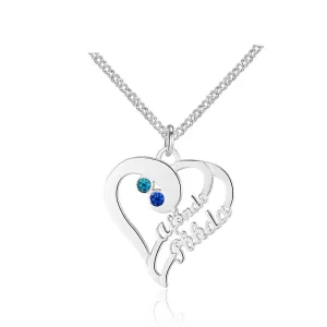 Personalized 925 Sterling Silver Double Heart Name Engraved & Custom Birthstone Pendant Necklace, Fashion Necklace for Women