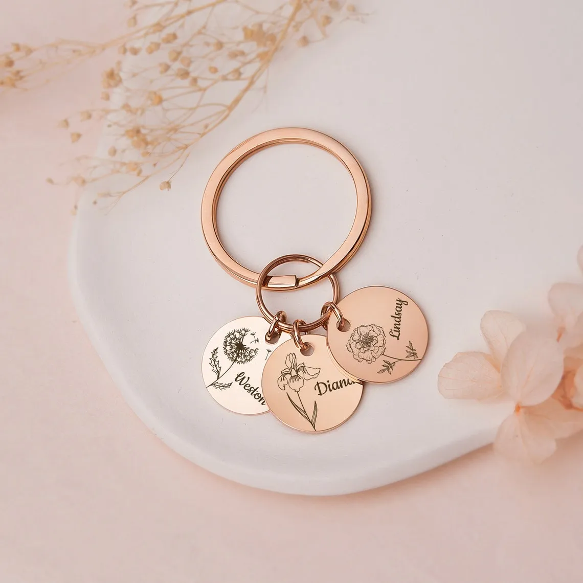 Personalized Birth Flower Keychain